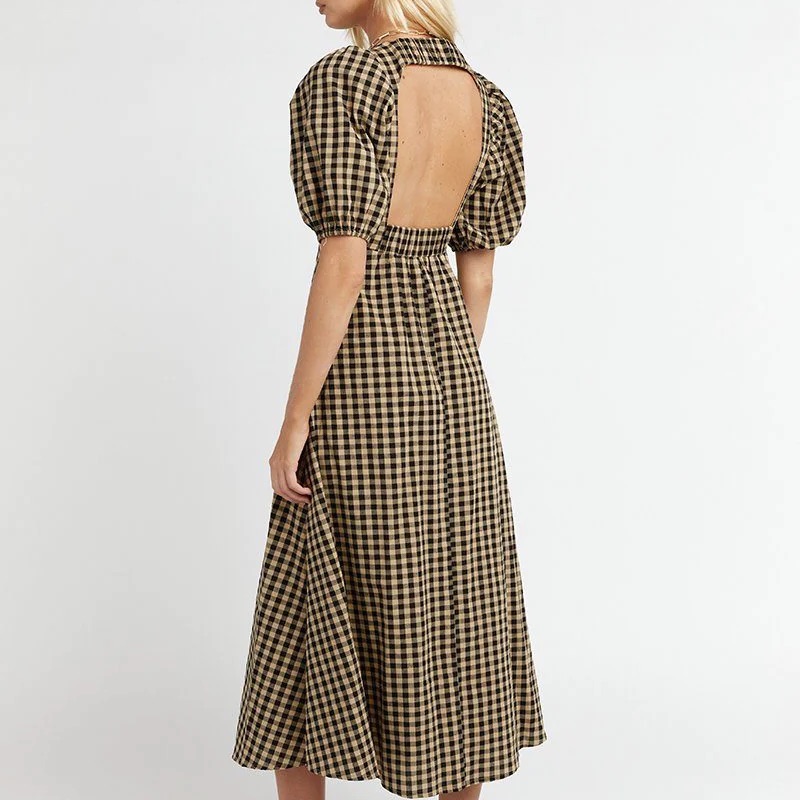 Dissh Elm Beige Gingham Midi Dress Size 10